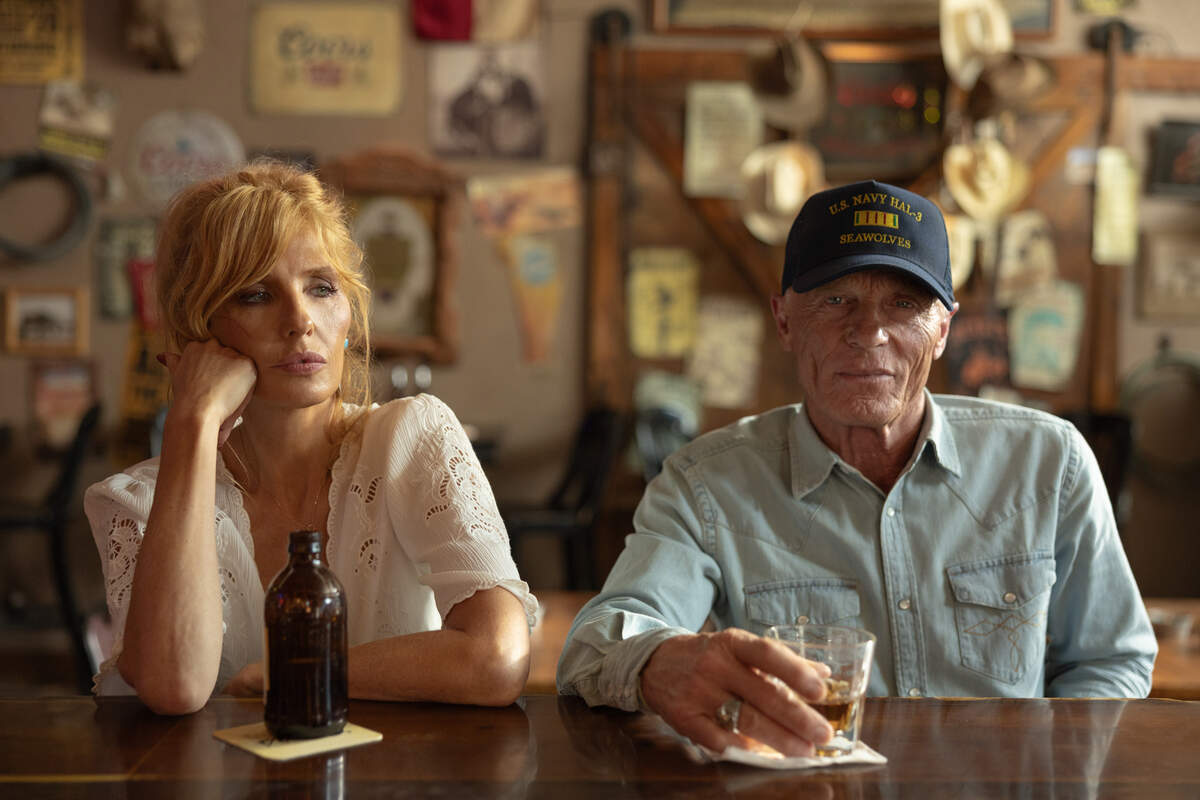 Kelly Reilly as Beth Dutton and Ed Harris as Everett McKinney in “Dutton Ranch,” episode 2, season 1, streaming on Paramount+.